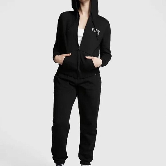 Victoria's Secret PINK Everyday Fleece Zip-Up Hoodie Sweatshirt Black Small - Picture 3 of 8